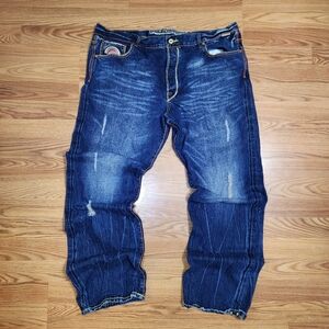 The Year Of Jeans Mens Sz 44 Raw Denim Japan Selvedge Button Fly Embroidered